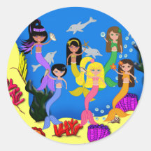 Mermaids in Ocean with Dolphins Sticker