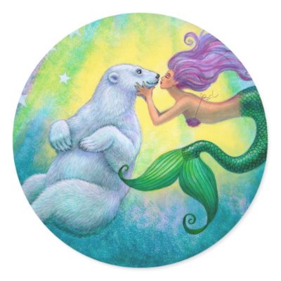 Mermaid's Polar Bear Kiss Sticker