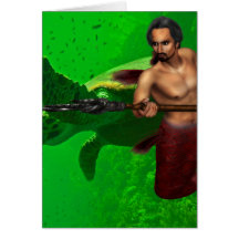 Merman con la tarjeta de nota de la tortuga de mar