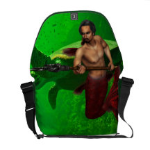 Merman with Giant Sea Turtle Messenger Bag
