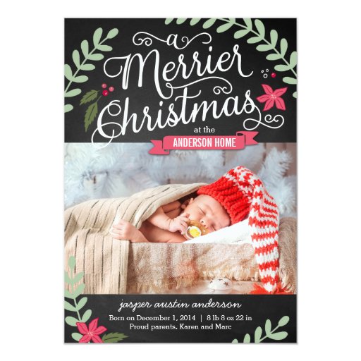 merrier christmas birth announcement holiday card zazzle the more the merrier christmas card