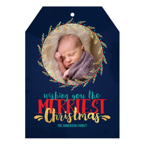 Merriest Christmas Holiday Photo 5x7 Paper Invitation Card