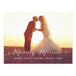 Merrily Married Christmas Photo Holiday Postcard