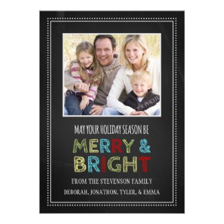 Merry and Bright Christmas Photo Card Chalkboard