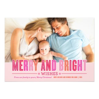 Merry and Bright Christmas Photo Card | Red & Pink