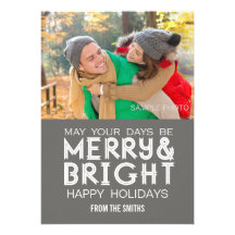 MERRY AND BRIGHT HAPPY HOLIDAYS PHOTO CARD GREY INVITE