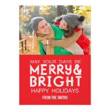 MERRY AND BRIGHT HAPPY HOLIDAYS PHOTO CARD RED INVITE