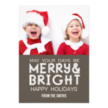MERRY AND BRIGHT HAPPY HOLIDAYS PHOTO CARD TAUPE CUSTOM INVITE