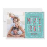 Merry and Bright (Red &amp; Blue) Holiday Photo Card Announcement