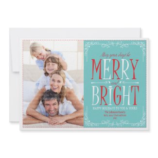 Merry and Bright (Red & Blue) Holiday Photo Card invitation