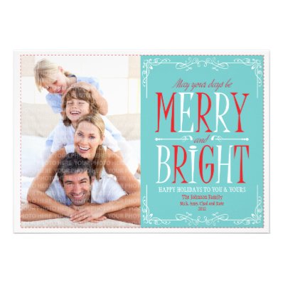 Merry and Bright (Red & Blue) Holiday Photo Card Announcement