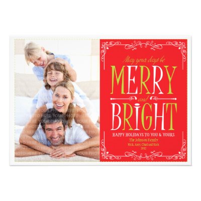 Merry and Bright (Red & Green) Holiday Photo Card Invites