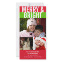 Merry bright bold red green Christmas greeting photocard