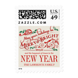 Merry&Bright Christmas Holiday Typography Postage