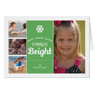 Merry Bright Christmas Photo Collage Holiday Green Greeting Card