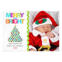 Merry Bright Christmas Tree Holiday Photo Cards invitations
