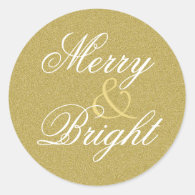 Merry & Bright Gold Glitter Holiday Classic Round Sticker