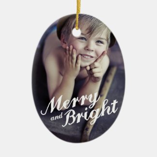 Merry & Bright Happy Christmas Photo Ornament Christmas Tree Ornament