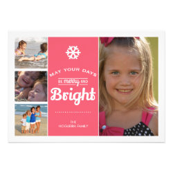 Merry Bright Holiday Photo Christmas Collage Pink Custom Invite