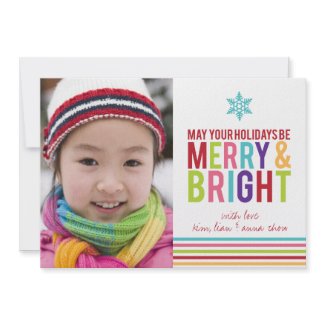 Merry & Bright Holiday Stripes Christmas Flat Card invitation