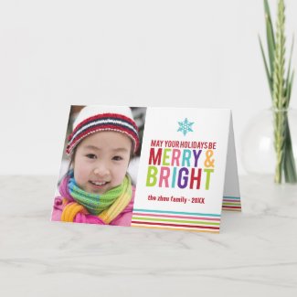 Merry & Bright Holiday Stripes Folded Christmas card