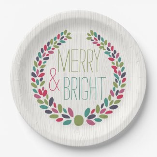 Merry & Bright Modern Woodland Holiday 9 Inch Paper Plate