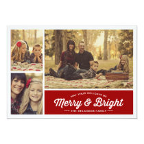 Merry & Bright Ruby 3 Photo Holiday Greeting Invitations