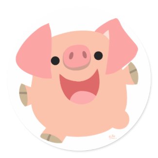 Merry Cartoon Pig round sticker sticker