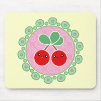 Merry Cherries Kawaii Mousepad by mariannegilliand Merry Cherries Kawaii Mousepad