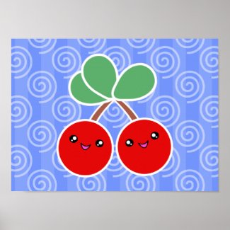 Merry Cherries Kawaii Poster print