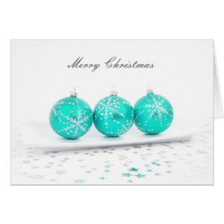 Merry Christmas Aqua Colored Ornaments Greeting Card