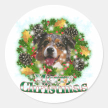 Merry Christmas Aussie Round Stickers