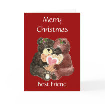 Merry Christmas Best Friend,Teddy Bear  Hugs Greeting Cards