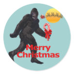Merry Christmas Bigfoot Round Sticker