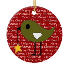 Merry Christmas Bird with Star Ornament Reversible