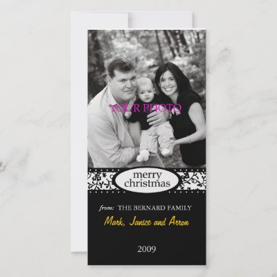 merry christmas black white ribbon customized photo card