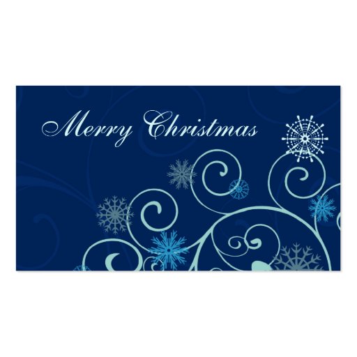 Merry Christmas Blue Snowflakes Gift Tags Business Card Templates (back side)