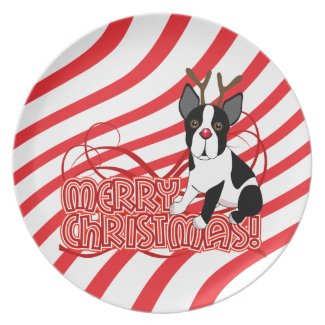 Merry Christmas Boston Terrier Reindeer Plate plate