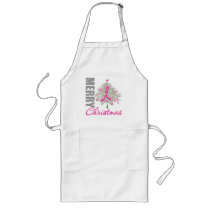 Merry Christmas Breast Cancer Pink Ribbon Wreath Apron