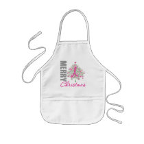 Merry Christmas Breast Cancer Pink Ribbon Wreath Apron