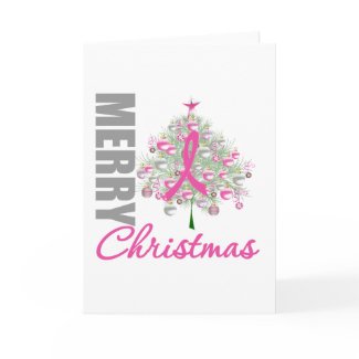 Merry Christmas Breast Cancer Pink Ribbon Wreath card