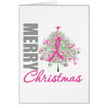 Merry Christmas Breast Cancer Pink Ribbon Wreath Greeting Card