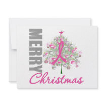 Merry Christmas Breast Cancer Pink Ribbon Wreath Announcements