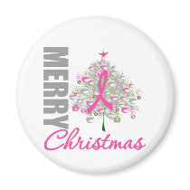 Merry Christmas Breast Cancer Pink Ribbon Wreath Fridge Magnet