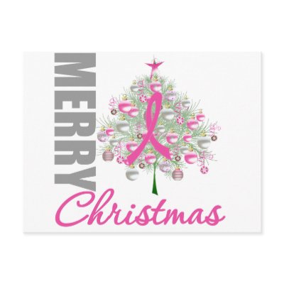 Merry Christmas Breast Cancer Pink Ribbon Wreath postcards
