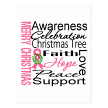 Merry Christmas Breast Cancer Ribbon Collage Postcards