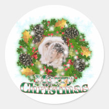 Merry Christmas Bulldog Round Stickers