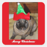 Merry Christmas Bunny With Holiday Rabbit Hat Gift Sticker