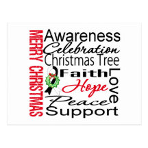Merry Christmas Carcinoid Cancer Ribbon Collage Postcard