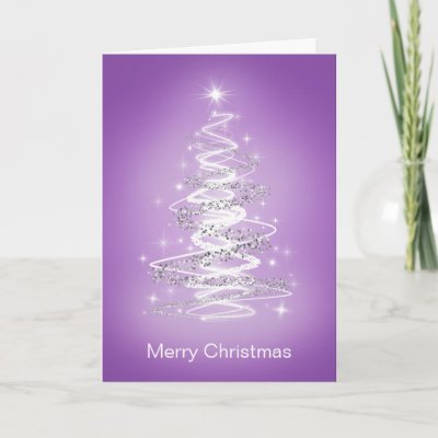 Merry Christmas Cards with Tree in Purple card
